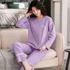 Piżama Zestaw Dla Kobiet Jesień Zima Duży Rozmiar 3XL Pleasear Miękkie Bawełniane O-Neck Lounge Wear Woman Fashion Pijama 210901