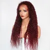 Brasilianska färgade mänskliga hår peruker 99J Afro Kinky Curly Lace Front Human Hair Wigs Red Human Hair Lace Frontal Wig Pre Plocked