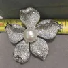 Naturlig Färskvatten Pearl Brosch Pins Flower Cubic Zircon Fashion Women Smycken Gratis