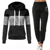 Frauen Hoodie Set Sportwear Anzug Casual Jacke Sweatshirt + Hosen 2 Stück Set Splice Trainingsanzug Anzug Y0625
