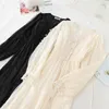 Kvinnor V-hals spetshöst elegant a-line smal enbröd vestidos elastisk midja mesh mid-calf klänning 210521