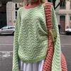 Gebreide pullover trui vrouwen casual o hals losse trui winter y2k top mode groen gestreepte truien oversized uitloper Y0825