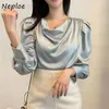 Work Style Office Lady Solid Blouse Women Spring Slim Stain Simple Blusas High Neck Long Sleeve Pullover Shirt 210422