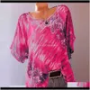 Damska odzież odzież Drop Dostawa 2021 Jesień 5xl Plus Size Kobiety Lato Krótki Rękaw V Neck Floral Print Loose Casual Koronki Moda Top