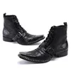 Chaussures pour hommes d'hiver noir authentique en cuir pointu à orteil à lacets