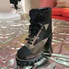 Mode-Hochhackige Stiefel Herbst Winter Grober Absatz Damenschuhe Desert Boot 100% echtes Leder Reißverschluss Buchstabe Schnürung Mode Dame Heels
