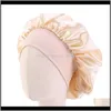 Kids Satin Bonnet Cap Solid Color Turban Kąpiel Kapelusz Dziewczyny Szerokie Elastyczne Taśma Noc Sleeping Beans LMSPZ Czapki Kapelusze QProu