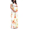 Chivry 2019 Robe de maternité d'été Femmes Mode Imprimé Floral À Manches Courtes Col En V Enceinte Maxi Robe Robes De Grossesse Robes Q0713