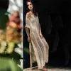 Sexy Hollow Knitted Beach Cover Up Long Plus Size Dress Women Bikini Summer Holiday Skirt Lady Swimsuit 210521