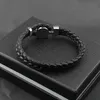 Mode hommes bracelets en cuir v￩ritable bracelets en acier inoxydable creuser longueur de motif de fleur 20.50cm