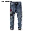 Мужские джинсы Крупногабаритные Denim Pant высокого качества вышивают ретро Ripped Streetwear Straight Мужская одежда BF1701 211108