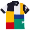 Patchwork-Poloshirt für Herren, besticktes Revers, kurze Ärmel, reiner Baumwoll-Mesh, mehrfarbig