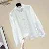 Autumn Women All-match Stand Collar Fashion Top White Women's Chiffon Blouse Ruffled Lantern Long Sleeve Loose Shirt 11595 210427