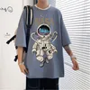 Été décontracté ample t-shirts courts hommes femmes t-shirt col rond hauts coton homme vêtements imprimer dessin animé astronaute