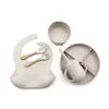 066B 6 Pcs Baby Silicone Bib Divided Dinner Plate Sucker Bowl Spoon Fork Water Cup Set Training Feeding Food Utensil Dishes Kit G1210