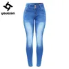 2143 YouAxon przybył plus size wyblakły dżinsy dla kobiet rozciągliwy push up Denim Skinny Spodnie Spodnie 210809