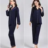 Pigiama classico da donna in pura seta al 100% Set da notte Camicia da notte M L XL YM007 210622