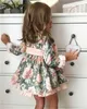 1-6Y Toddler Baby Kid Girls Flower Dress Pizzo floreale Big Bow Tutu Party Dress For Girls Vintage Bambini Costumi manica lunga Q0716