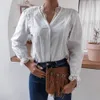 Korean Moda Koszule Kobiet Koronki Trąbka Z Długim Rękawem Casual White Koszula Topy Vintage Koronki Kobiety Bluzki 210508