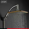 ABS Chrome 9 Pouces Carré Mince Rotatif Top Pluie Pommeau De Douche Montage Mural Bras D'extension Économie D'eau Pluie Pulvérisateur Pommeau De Douche H1209