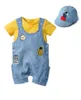 Ensembles de vêtements Né bébé garçon vêtements jaune barboteuse à manches courtes + short + chapeau infantile 3 pièces tenues pour tout-petits