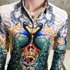 Camicie di lusso con stampa corona di pavone per uomo manica lunga slim fit camicia casual discoteca partito streetwear camisas para hombre 210527