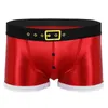 Men Boxer Underwear Panties Christmas Faux Leather Printed Belt Pattern Shorts Santa Claus Homme Men's Swimwear