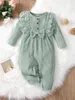 Baby Ruffle Trim Bow Front Half Button Jumpsuit SHE