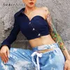 Sexy Asymmetrical Denim Tops For Women Lapel Collar Off Shoulder Slim Short Coat Female Autumn Clothing 210524