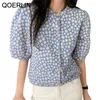 Kawaii Women Shirt Button Up Short Sleeve Blouse Female Fashion Loose Casual Summer Puff Tops Black Girls 210601