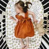 Nyfödd baby sommar apelsin ärmlös prinsessa party klänningar mode cross backless klänning toddler tjejer kläder szie av 80-110 Q0716