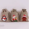 Xmas Burlap Linen Drawstring Bag Gift Wraps Santa Claus Snowman Penguin Elk Candy Jewelry Packaging Present Storage Bags Christmas Favors Decoration TH0084