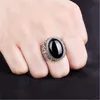 Bagues en cristal pour hommes, bague en diamant d'agate noire, motif creux, noir, simple, mode, ouverture, styles de cluster pour dames