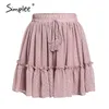 Casual polka dot mini kvinnor kjol hög midja en linje koreanska tofs rosa sommar kjol sexig ruffle strand kvinnlig kjolar 210721