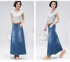 Korea Style Long Casual Denim Kjol Sommar Höst Kvinnor A-Line Plus Storlek Maxi Kjolar Kvinna Hög Midja Jeans No Belt 210604