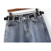 Товары синие джинсы брюки эластичные талии гарема брюки высокие талии брюки женские одежды Mujer Pantalones Q0801