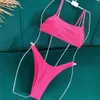 Nervürlü Neon Pembe Bikini Set Tanga Bikinis Mayo Kadınlar Yüksek Belli Mayo Leopar Sutyen Artı Boyutu Mayo Dize 210625