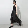 [EAM] High Elastic Waist Black Pleated Long Chiffon Temperament Half-body Skirt Women Fashion Spring Summer 1DD8336 21512