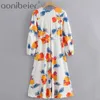 Colorful Graffiti Print Summer Women Mid-calf Wrap Dress Fashion Wrist Sleeve High Waist Casual A-Line Midi 210604