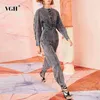 Casual Denim Jumpsuit For Women O Neck Long Sleeve High Waist Lace Up Bowknot Minimalist Jumpsuits Female Fashion Style 210531