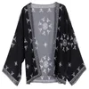 Praia das mulheres Bordado de férias Bordado Flor Crotoch Lace Hem Cardigan Kimono Blusa Tops Blusas Camisas