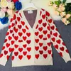 Модный Бренд Дизайнер Женщины Love Heart Pattern Кардиган Свитер Пальто Корейские Причинные Письма Вышивка Печати Вязаные С Длинным Рукавом Маленькие Сладкие Ветровки