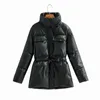 Manteau d'hiver femmes Rembourré PU Manteau fourrure cuir Parka Veste Chaud À Manches Longues Outwear Moto Noir 211216