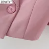 Zevity Women Fashion Notched Collar Double Breched Short Blazer Coat Vintage Female Business Outerwear Chic Crops CT713 210603