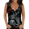 Gothic Black Ladies Tank Skull Print V-Neck Sleeveless Bead Lace V Neck Vest Crop Top Summer Fashion Street Wear Blouses D30