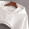 Za Frauen Sommer Sexy Mode Super Kurze Hoodie Hiohop Kordelzug Lange Ärmel Offene Brust Einfache Tops Ropa Mujer Kleidung 210803