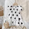 2-7T Enfant Enfant Bébé Fille Robe À Pois Élégant Été À Manches Courtes Mignon Doux Point De Vague Robe D'été Vêtements Pour Bébés Tenue Q0716