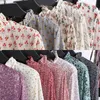 Senhoras Floral Chiffon Dress Mulheres Elásticas Cintura Mola Outono A-Linha Lace Up Flare Manga Solta Boy Camisa Vestidos 210416