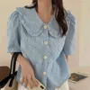 Loose Elegance Peter Pan Collar Girls Sweet Stylish Femme Chic Prom Lady Gentle Summer High Street Shirts Toppar 210525