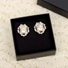 Top quality rhombus shape stud earring with diamond and white shell for women engagement wedding jewelry gift have stamp box PS3969